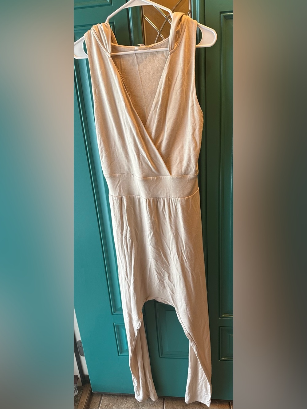 FP Movement Free People Second Chance Jumpsuit Hooded Harem Beige Large
